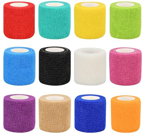 Neuytiky 12 Rouleaux Bande Cohésive,5cm x 4.5m,Auto-Adhésif Non Tissé Bandage de Sport,Bandage Animal Sports Bande,Bande Auto-Adhésif Elastiques,Pour Les Mains,Les Pieds Genoux