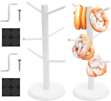 harupink 2 Stück Brezelständer,Brezelhalter aus Holz Natürliche Glatt Gratfrei,Brezelbaum 6-armig,Höhe 35cm,Halten Sie Alles organisiert,auch als Wurstständer Tassenhalter oder Donut ständer(Weiß)