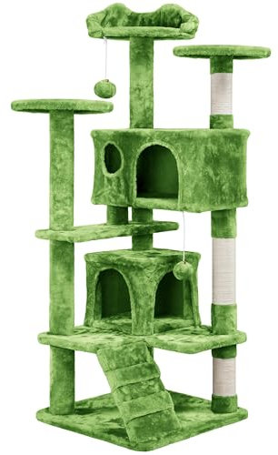 Abician Arbre à Chat à Grimper Multi-Niveaux Hauteur 139cm Idéal avec 2 Niches 3 Plateformes 2 Boules en Sisal Arbre pour 3-4 Chats Vert