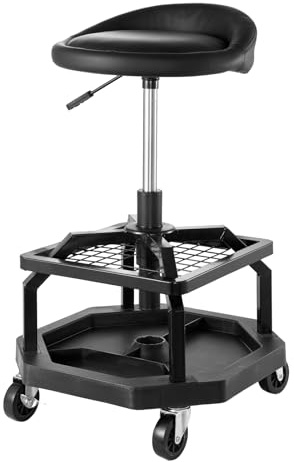 VEVOR rollbarer Werkstatthocker Werkstattsitz pneumatischer Garagensitz mit 136 kg Tragkraft, höhenverstellbarer Rollbrettsitz 360° drehbarer & gepolsterter Werkstattstuhl für Garage Werkstatt