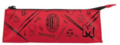 A.C. Milan Astuccio con Zip e Logo, Porta Penne Adatto per la Scuola, Prodotto Ufficiale, Rosso