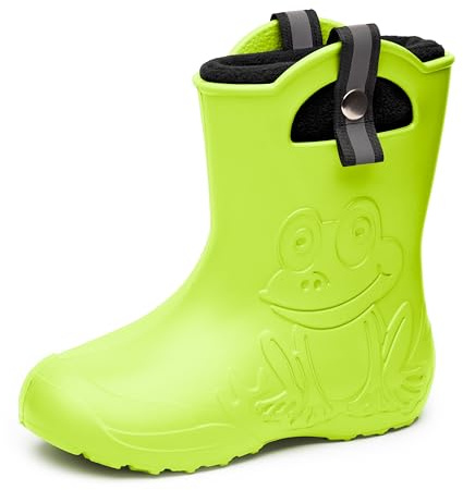 Ladeheid Kinder Federleichte Gummistiefel Thermo Fütterung Mädchen Jungen rutschfest Regenstiefel Kinder Regenschuhe LA-CA-Frog245 (Limone, 28/29 EU)