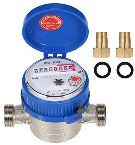 QN 1,5 m3/h Wasserzähler mit einem Durchfluss, Kaltwasserzähler und Trocken-Wasserzähler, 30 ℃, Wasserzähler für Garten und Haus, mit kostenlosen Anschlüssen