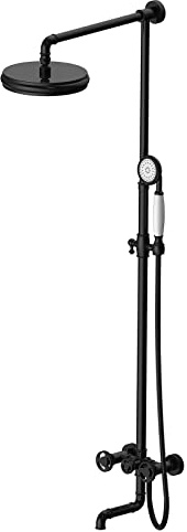Industrielles schwarzes Dusch-Kombi-Set, Wandmontage Badezimmer Wasserhahn Set mit Edelstahl Duschkopf & Handbrause Badewannenarmatur
