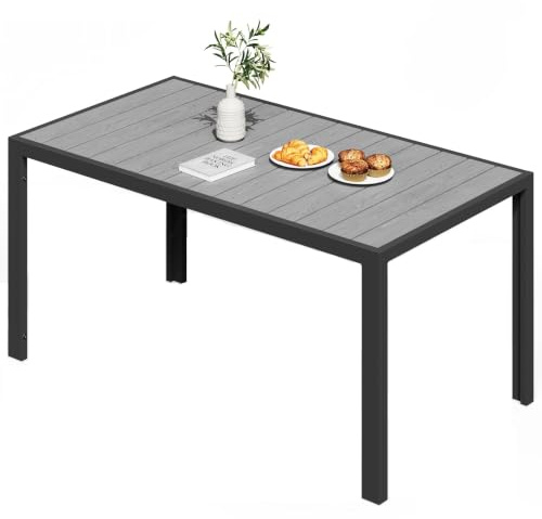 JUMMICO Gartentisch aus Aluminium mit Holzoptik, Wetterfester Outdoor Tisch in 150cm oder 189cm, Stabiler Esstisch für Garten und Terrasse | Balkontisch für 4–6 Personen, Hitze- und Wetterbeständig, für Garten & Terrasse, Grau.