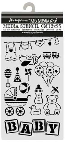 Stamperia - Thick Stencil for Scrapbooks, Albums, Cards, Bullet Journals, and More, Flexible Material, Easy to Clean, Perfect for Crafts and Gifting (Baby, Elements)