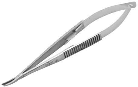Castroviejo Needle Holder 14cm, Locking Plier Serrated Tips (Curved)