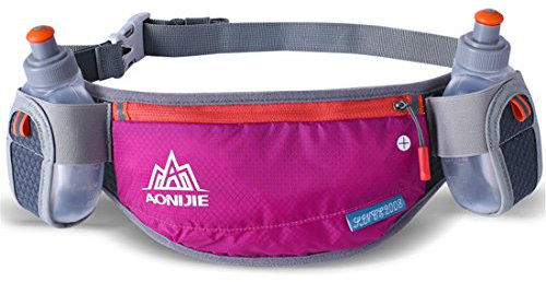 AONIJIE Ceinture D’hydratation Réglable Homme/Femme pour la Course, avec 2 gourdes de 170 ML (Rose Rouge+ 2 Bouteilles d'eau de 170 ML)