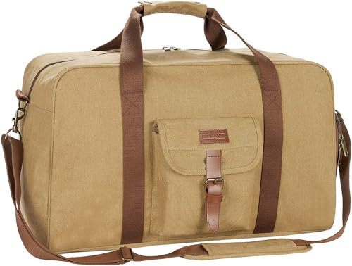 BRUBAKER Weekender 'Safari' - Vintage Reisetasche für Damen und Herren - 65L Poly Canvas Sporttasche mit Schultergurt und separatem Schuhfach - Retro Tasche für Reisen, Arbeit und Sport - Braun