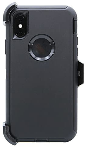 WallSkiN Turtle Series Holster Case for iPhone Xs/iPhone X/iPhone 10 (5.8”), 3-Layer Full Body Life-Time Protection, Protective Heavy Duty & Carrying Belt Clip - Black/Black