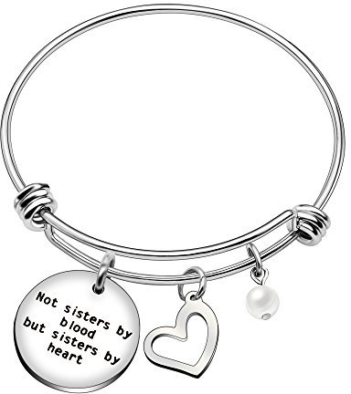 AGR8T Armreif mit Aufschrift Best Friend Sisters By Blood But Sisters By Heart, 14 cm, Perle