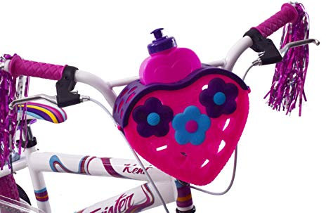Oxford Basket & Water Bottle Heart Shape Front Kids Bike Flower Handlebar Tassels Pink/Purple