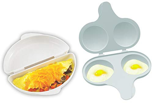 Nordic Ware Easy Breakfast Set - Omelet Pan and 2 Cavity Egg Poacher (Microwaveable)