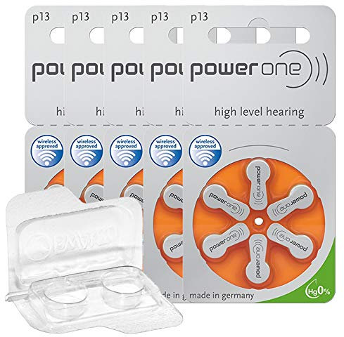 Varta Power One 13 Lot de 30 piles pour appareils auditifs PR48 Orange 24606 + boîte de rangement pour 2 piles auditives (10, 13, 312, 675) Boîte à piles pour 2 piles bouton jusqu'à 12 mm x 6 mm (Ø x