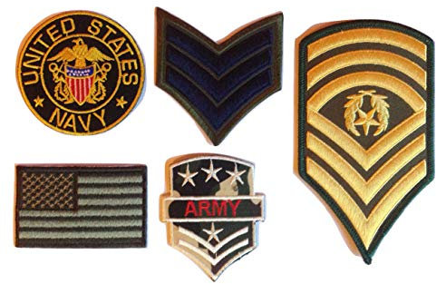 B2SEE Iron on Bügel USA Miltär Aufnäher Patches Flicken Aufbügler Applikation Set groß zum aufbügeln aufnähen Kleidung Army Navy Seal Sergeant USA 5 Stück (USA 4)