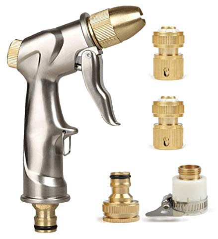 LATERN Pistola A Spruzzo con Tubo Flessibile per Giardino Ad Alta Pressione con Ugello in Ottone Pieno per Lavaggio Auto/Irrigazione Prato Giardino (con Connettori in Ottone 4 Pezzi)