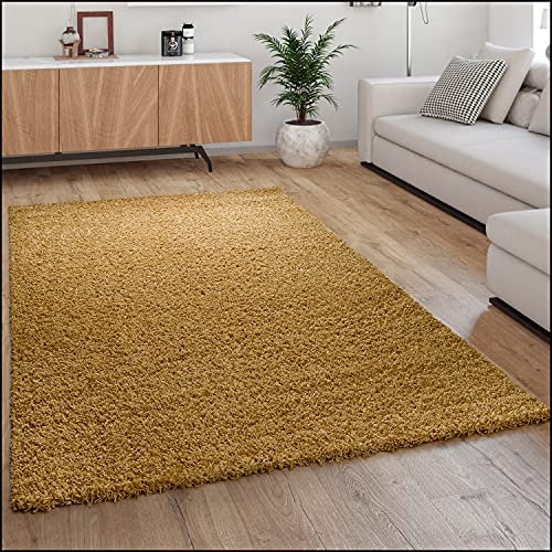 Paco Home Hochflor Teppich Wohnzimmer Shaggy Langflor Modern Einfarbig Ohne Muster, Grösse:230x320 cm, Farbe:Gelb