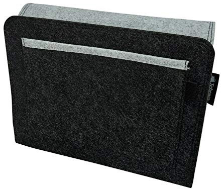 Tebewo Bett-Organizer aus Filz | stabile Bett-Ablage | Hängeregal für Bettkasten | Bett-Tasche zur Aufbewahrung von Büchern, Fernbedienung und mehr (grau/dunkelgrau, 27cm x 22cm x 2cm)