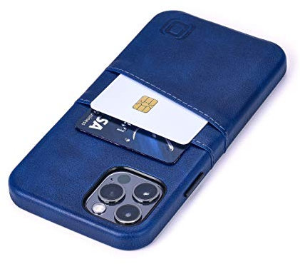 Dockem - Custodia a Portafoglio per iPhone 12 e 12 Pro: Piastra Metallica Integrata per Montaggio Magnetico e 2 Porta Carte di Credito: Exec M2 da 6.1, in Pelle Sintetica Liscia (Blu Navy)