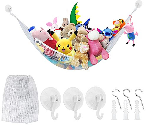 QUCUMER Spielzeug Aufbewahrung Netz Kuscheltier Aufbewahrung Netz, Kinderzimmer Spielzeug Aufbewahrungnetz 100x100x140 cm Hängematte Stofftier Spielzeug Organizer für Kinderzimmer Teddy Eckspielzeug