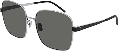 SAINT LAURENT Womens SL M75-001 60 Woman Metal Sunglasses, Silver-Silver-Grey
