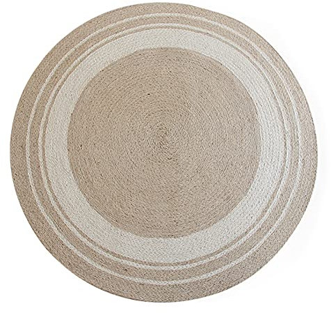 FYZS gewebter Teppich Runder Jute-Baumwoll-Teppich, 100 cm / 120cm, handgewebt geflochtener Bereich Rag-Teppich für Home Hotel Restaurant Wohnzimmerdekor, 3.3 / 4ft