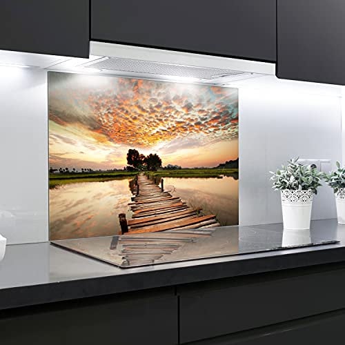 Splashback Tempered Glass Heat Resistant Toughened Decorative – 90 x 65 cm – 4 mm Thick – Perfect Behind Gas, Ceramic and Induction Cookers – Easy to Clean and Hang…