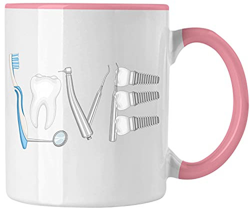 Trendation - Zahnmedizinische Fachangestellte Tasse Geschenk Lustig Zahnarzt Damen Geschenkidee Zahnarzthelferin LOVE Zahnarzt (Rosa)