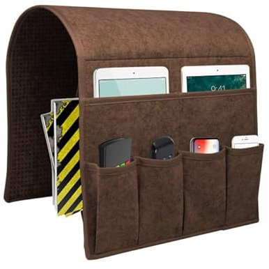 BLOOOK Organiseur d'accoudoir de canapé de chevet avec 6 poches antidérapantes - Sac de rangement pour télécommande pour canapé inclinable pour iPad, magazines, télécommande TV (café)