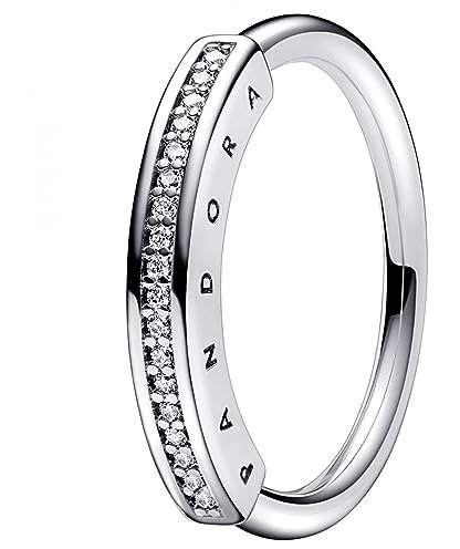 PANDORA Signature I-D Pavé-Ring in der Farbe Silber aus Sterling-Silber mit Cubic Zirkonia - Größe: 52, 192283C01-52