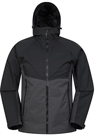 Mountain Warehouse Verge Extreme wasserdichte Herren-Jacke - 10.000 mm, atmungsaktiv, versiegelte Nähte, verstaubarer Kapuze - nasse Witterung, Frühling, Sommer Schwarz X-Large