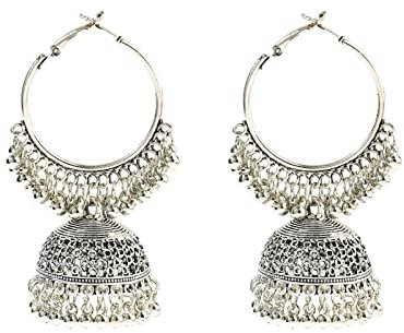 CHABER Vintage Silber Farbe Runde Bollywood Oxidierte Ohrringe Für Frauen Kolczyki Ethnische Quaste Jhumka Ohrringe Geschenk