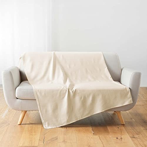 Douceur d'Intérieur, Plaid (180 x 220 cm) Lucile Naturel, Polycoton Uni