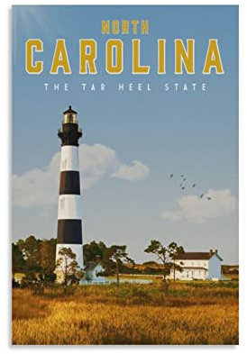 ONOTIO North Carolina Tar Heel State Vintage Reiseposter Landschaft 60 x 90 cm Wandkunst Bild Leinwand Kunst Poster Modern Familie Schlafzimmer Dekor Poster
