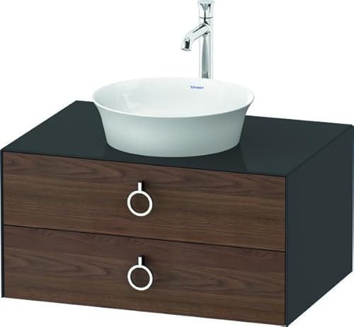 Duravit White Tulip, Waschtischunterbau wandhängend, Breite 800 x Tiefe 550mm, mit 2 Schubkästen, mit Griff, WT4990077H1, Farbe: Korpus: Graphit Hochglanz, Front: Amerikanischer Nussbaum Massiv