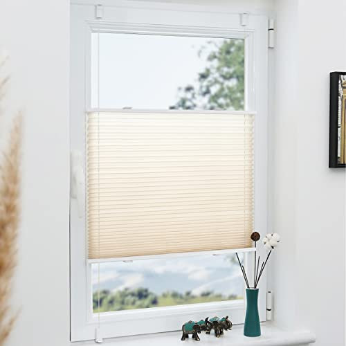Grandekor Plissee Klemmfix ohne Bohren Creme 60x90cm(BxH) Plissees lichtdurchlässig Blickdicht Jalousien ohne Bohren Fensterrollo Klemmrollos Sonnenschutz Sichtschutz Faltrollo Rollos für Fenster