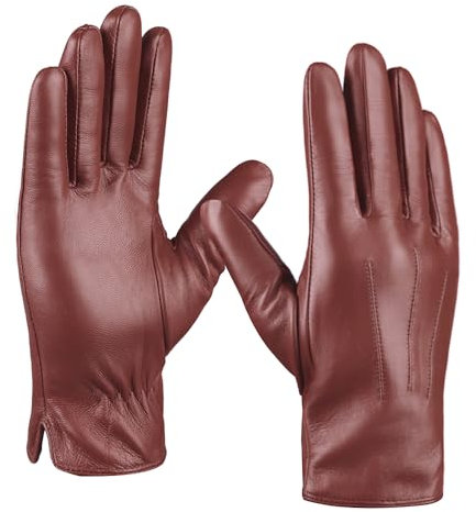 MGGMOKAY Herren Lederhandschuhe Touchscreen Kaschmir gefüttert,Rötlich-braun,XXL