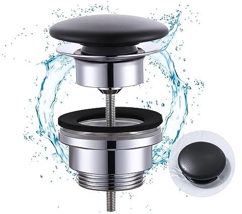 iVIGA Waschbecken Ablaufgarnitur,Abflussstopfen, Waschbeckenstöpsel,Ablaufgarnitur mit Überlauf 1 1/4 universal für Waschbecken und Waschtisch, schwarz