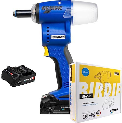 Gesipa Birdie 1746723 - Remachadora con 2 baterías de 2,0 Ah y 1 cargador en caja, 10 kN, para remaches ciegos de hasta 5 mm de diámetro, aluminio hasta 6 mm de diámetro