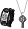 Unisex Keltisches Armband Halskette Set - Schwarz Freundschaftarmband Panzerarmband Lederarmband Halsschmuck mit Anhänger 2 PCS
