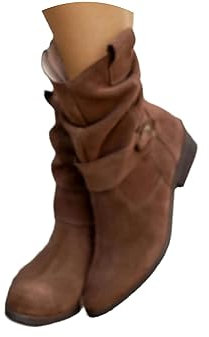 Tinbarry Stivaletti da Donna in Pelle Scamosciata con Zip - Stivali Invernali Bassi Retrò Eleganti - Scarpe Tinta Unita