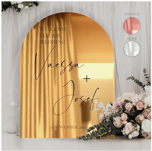 Manschin-Laserdesign Willkommensschild Acrylglas Spiegel personalisiert in veschiedenen Farben - Made in Germany - Welcome Willkommen Schild für Hochzeit (30x45cm, Gold)