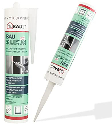 dubaust BAS24 - Silicone de construction pour fenêtre - Silicone neutre - Pour l'intérieur et l'extérieur - Résistant aux intempéries - Haute élasticité - Cartouche de 310 ml (gris clair)