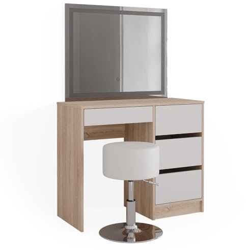 Vicco Schminktisch Sherry, Sonoma, 90 cm mit LED-Spiegel und Hocker