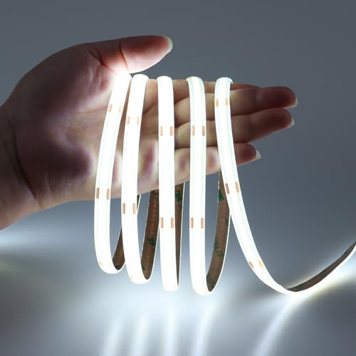 JOYLIT 12V 6M COB LED Streifen Kaltweiss 6000K Innen 320LEDs/M CRI 90+ Dimmbar LED Band Selbstklebend, Flexible Light Strip für Schrank, Regal, Kleiderschrank, Treppe (Nur LED Streifen)