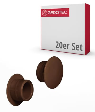 Gedotec Möbel-Abdeckkappen aus Kunststoff | 20 Stück Schrauben-Abdeckungen Dunkelbraun | H1117 | Endkappen für Schrauben-Bohrungen rund | Möbel-Kappen für Blindbohrung Ø 10 mm | Schraubenabdeckungen