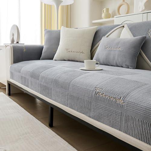 Sofa Überzug- für 1-4 Sitzer,Couch Überzug Samt sofa überwurfdecke- mit Rutschfester Unterlage,Sofa Uberzug l form Sofa Cover für Haushalte mit Hunden,Verdicken Sofa Überzug Ecksofa für den Winter