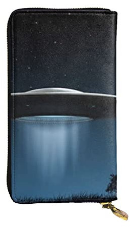 Evius Portefeuille personnalisé en cuir avec soucoupe volante pour homme avec poche à monnaie zippée pour homme, idéal pour le travail et les voyages., Soucoupe volante la nuit, Taille unique