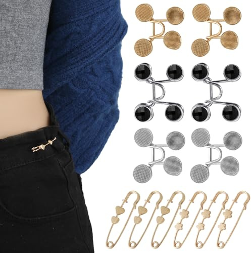 12 Stück Hosen Taillenspanner, Verstellbarer Taillenknopf Abnehmbarer Taillenknopfstift Kein Nähen Erforderlich Taillenknopfspanner für Rock lockere Jeans
