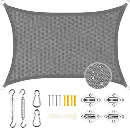 Duerer Vela Ombreggiante impermeabile Rettangolare 3x4m + 40pezzi Kit fissaggio 304 Acciaio, Tenda a Vela Protezione UV 95%, 160gsm Densità Vela Parasole per Giardino, Patio, Terrazza-Antracite